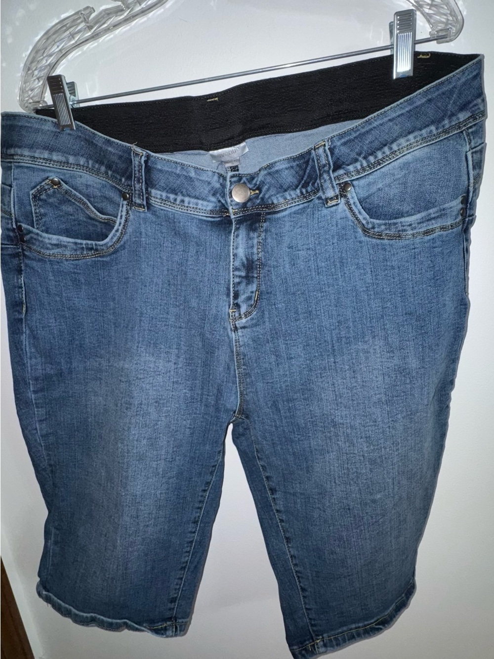 Avenue Classic Blue Denim Shorts - Back Pocket Detail